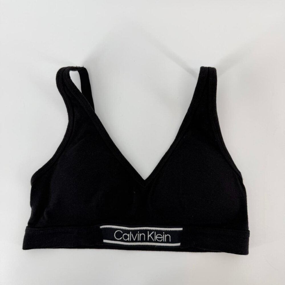 Calvin Klein Black Bralette Wireless Logo Band Soft Lounge Bra Small